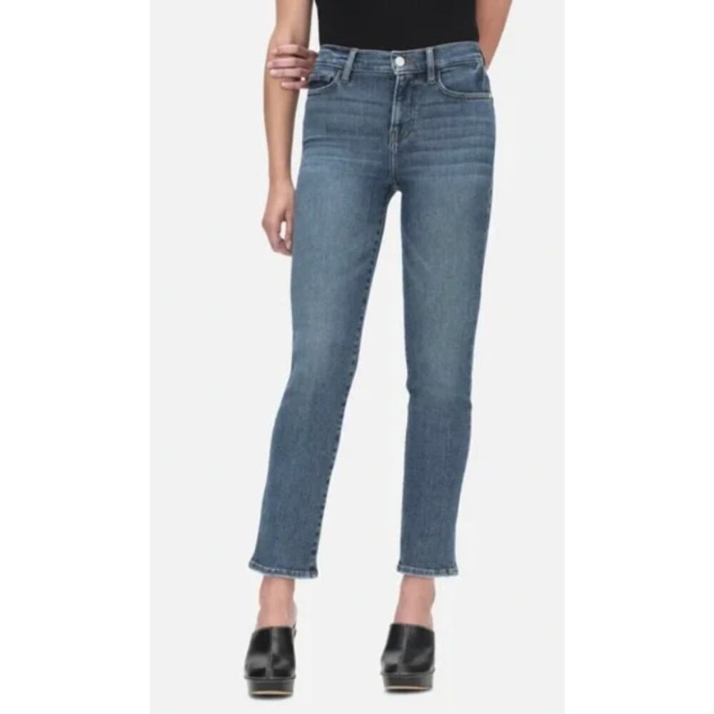 FRAME WOMENS 25 LE HIGH-RISE STRAIGHT FIT ANKLE JEANS BESTIA MEDIUM BLUE DENIM
